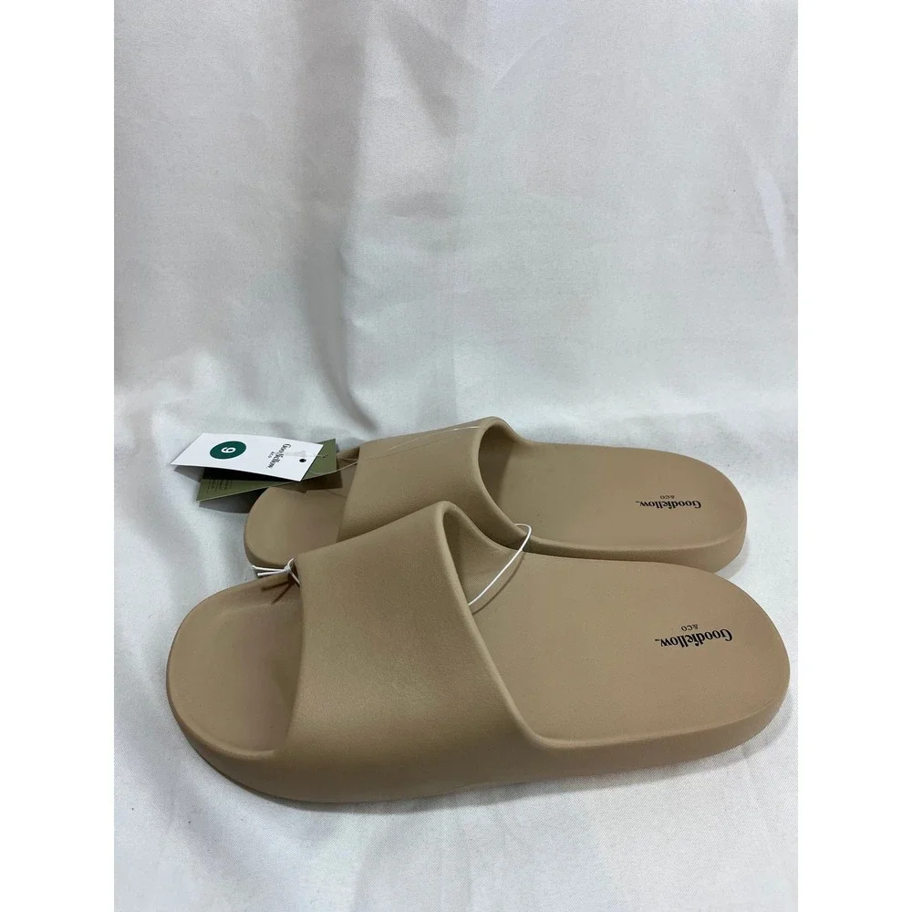 Goodfellow & Co Mens Slide Sandals Tan Beige Slip On Comfort Shoes Size 9 NEW